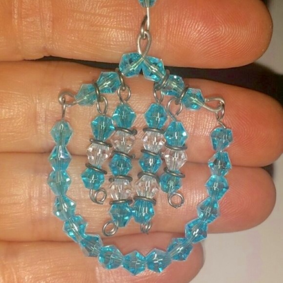 Sea Blue & Clear Crystals Artesian Made Earrings in silver - Picture 2 of 2